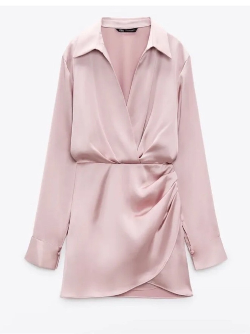Zara Satin Wrap Mini Dress - Pale Pink